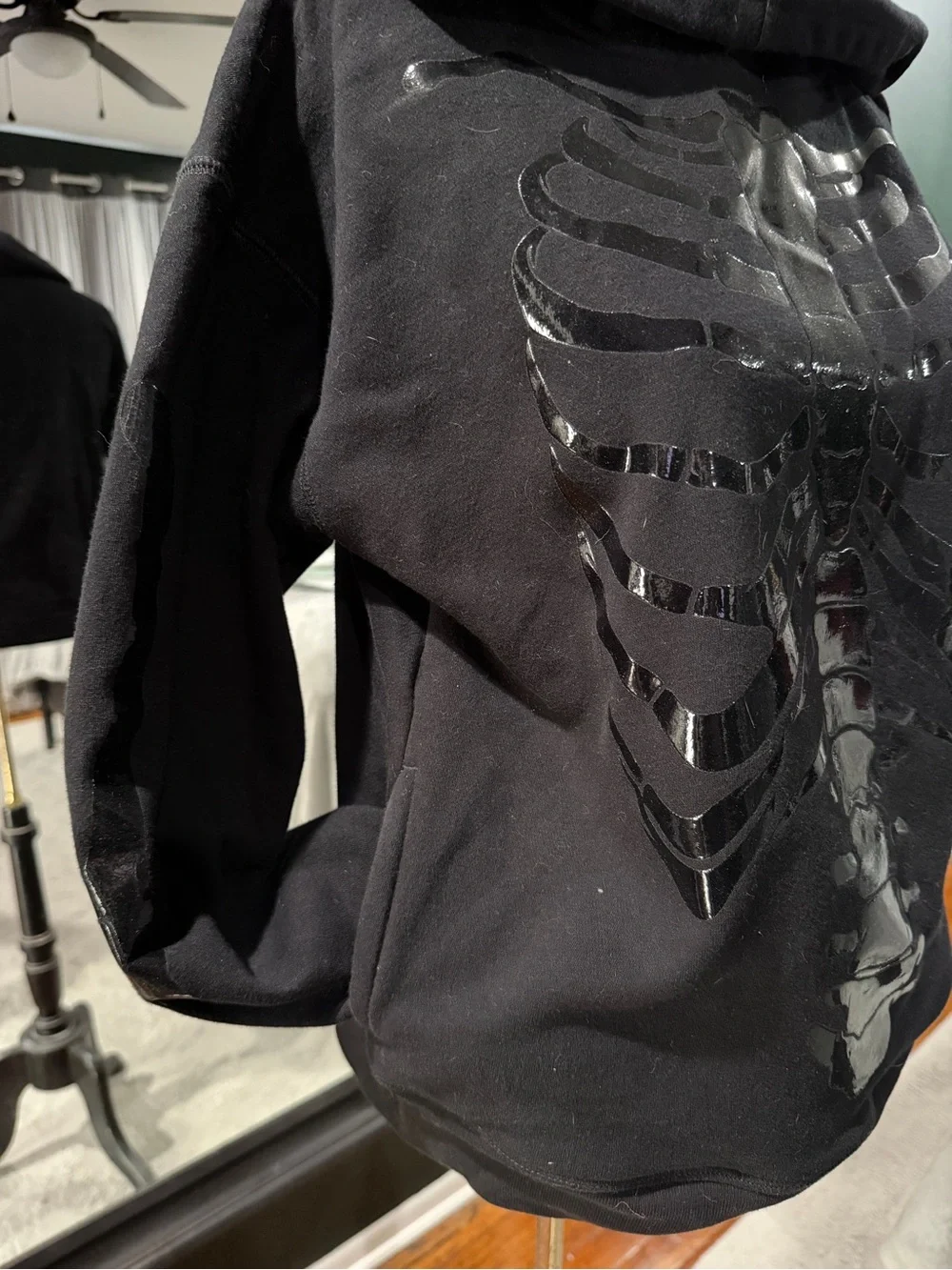 Black Hoodie with Glossy Skeleton Back Graphic